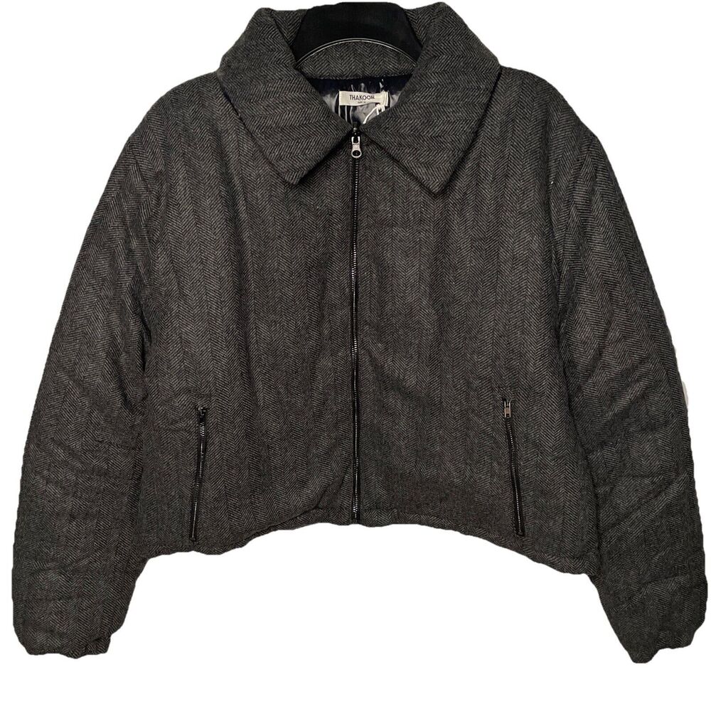 Thakoon XL Bomber Jacket Reversible Italian Black Combo Herringbone Women’s NWT